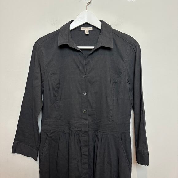 Eileen Fisher Shirtdress Button Down Collared Dress Charcoal Gray 3/4 Sleeve XS - Picture 2 of 7